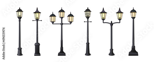 3d realistic vector icon illustration.  Old street lights isolated on white background.