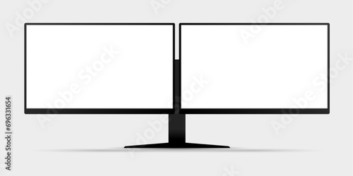 front view of 2 screen computer monitor mockup with blank white display vector photo