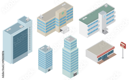 アイソメトリックイラスト:建物