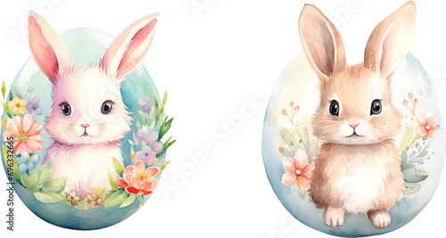 cute bunny easter egg watercolor vector illustration
