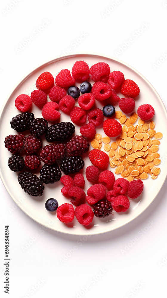 oatmeal with berries on a white photo. generative ai