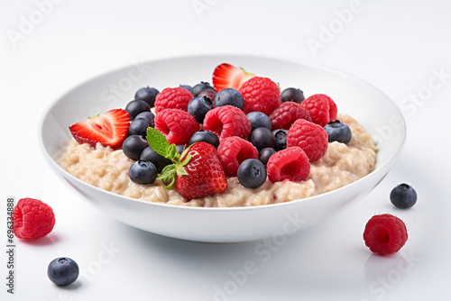 oatmeal with berries on a white photo. generative ai