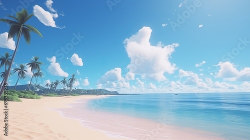 Aerial Beach Scene. Relaxing Summer Vacation Template with Blue Ocean Lagoon and Coastline