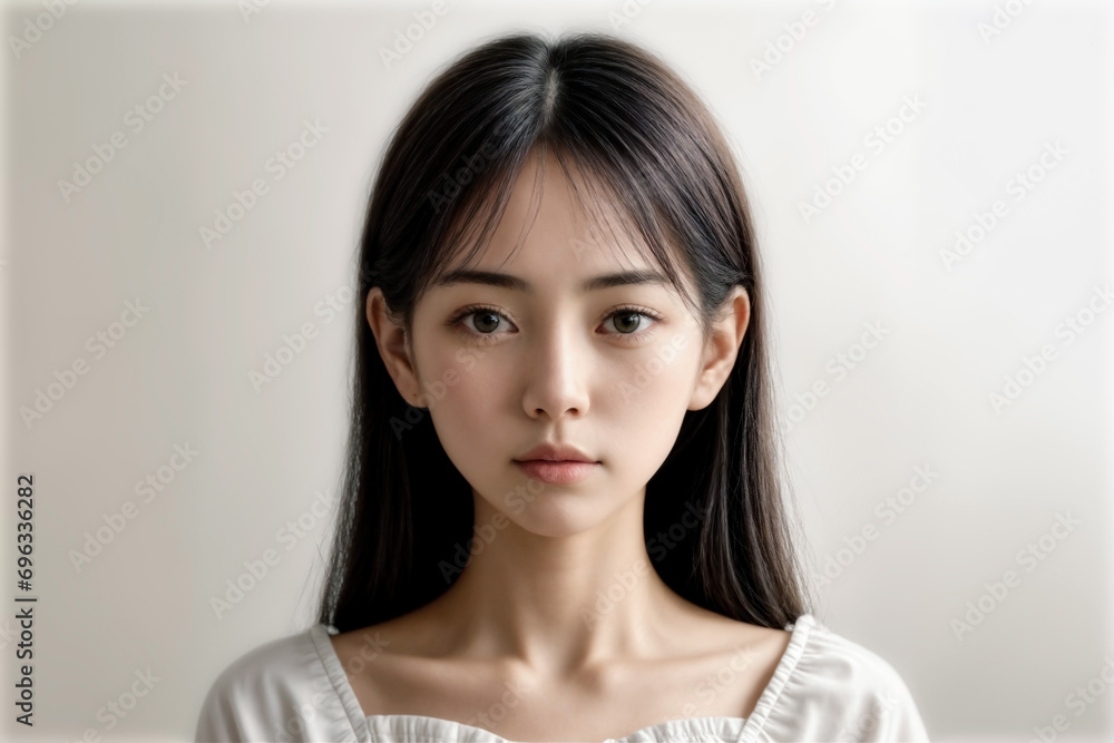 Portrait of Beautiful Mixed-Race Fair-Skin Young Women with Long Hair on Plain Background Portrait of Beautiful Mixed-Race Fair-Skin Young Women with Long Hair on Plain Background