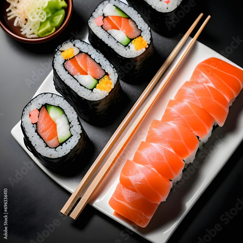 Plano cenital de un plato de sushi