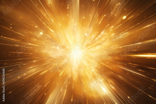 Abstract golden background with rays and bokeh. 3D rendering