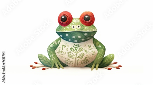 Cute frog watercolor illustration in Christmas style. Funny animal in clothes. photo