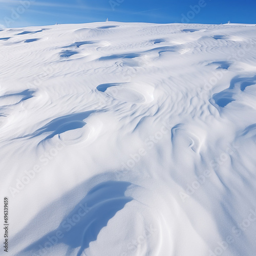 From above of smooth surface of white snow on sunny winter day as background, ai technology
