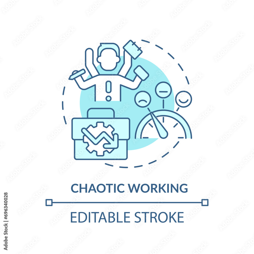2D editable blue chaotic working icon, monochromatic isolated vector, thin line illustration representing workplace trends. 2D editable blue chaotic working icon, monochromatic isolated vector, thin line illustration representing workplace trends.