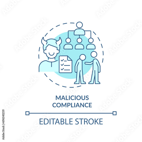 2D editable blue malicious compliance icon, monochromatic isolated vector, thin line illustration representing workplace trends.