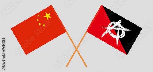 Crossed flags of China and anarchy. Official colors. Correct proportion