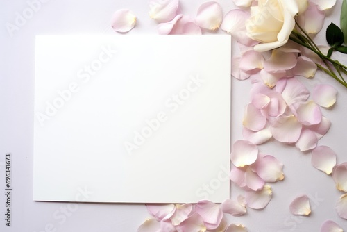 A sheet of paper next to a bouquet of flowers