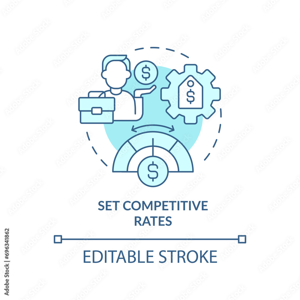 2D editable blue set competitive rates icon, monochromatic isolated vector, thin line illustration representing workplace trends. 2D editable blue set competitive rates icon, monochromatic isolated vector, thin line illustration representing workplace trends.
