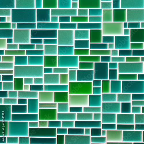 
geometric mosaic in various shades of green , abstract square pattern, glassy green squares