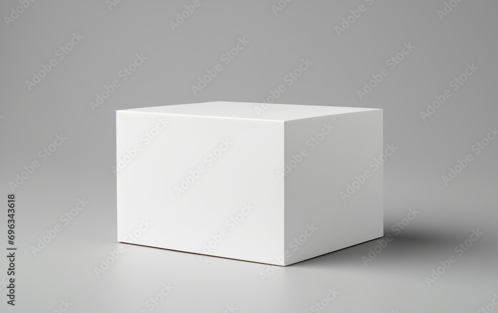 White flat mockup packaging box isolated grey minimalistic background White flat mockup packaging box isolated grey minimalistic background