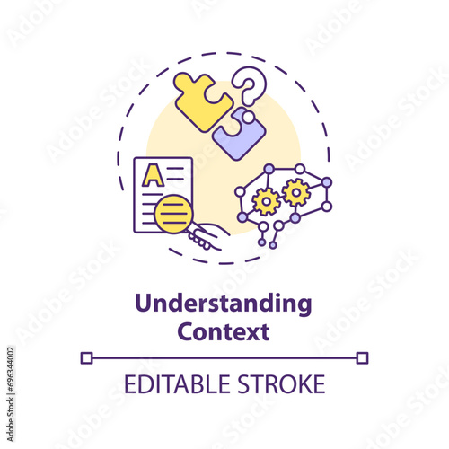 2D editable multicolor understanding context icon, simple isolated vector, thin line illustration representing cognitive computing.