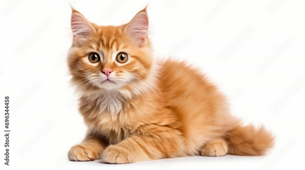 Adorable red cat isolated on white background