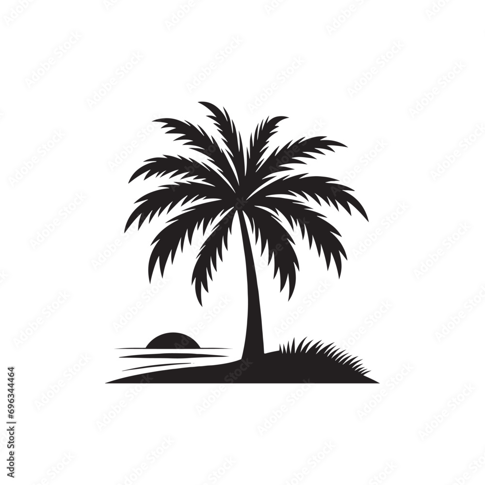 Palm Tree Silhouette: Tropical Elegance Captured in Clean and Modern Black Vector Graphics - Palm Tree Black Vector
