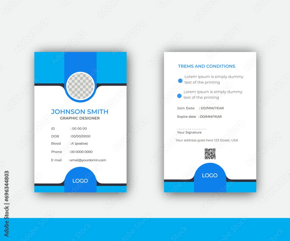 Modern and minimalist corporate ID card template design for your company, school, and college