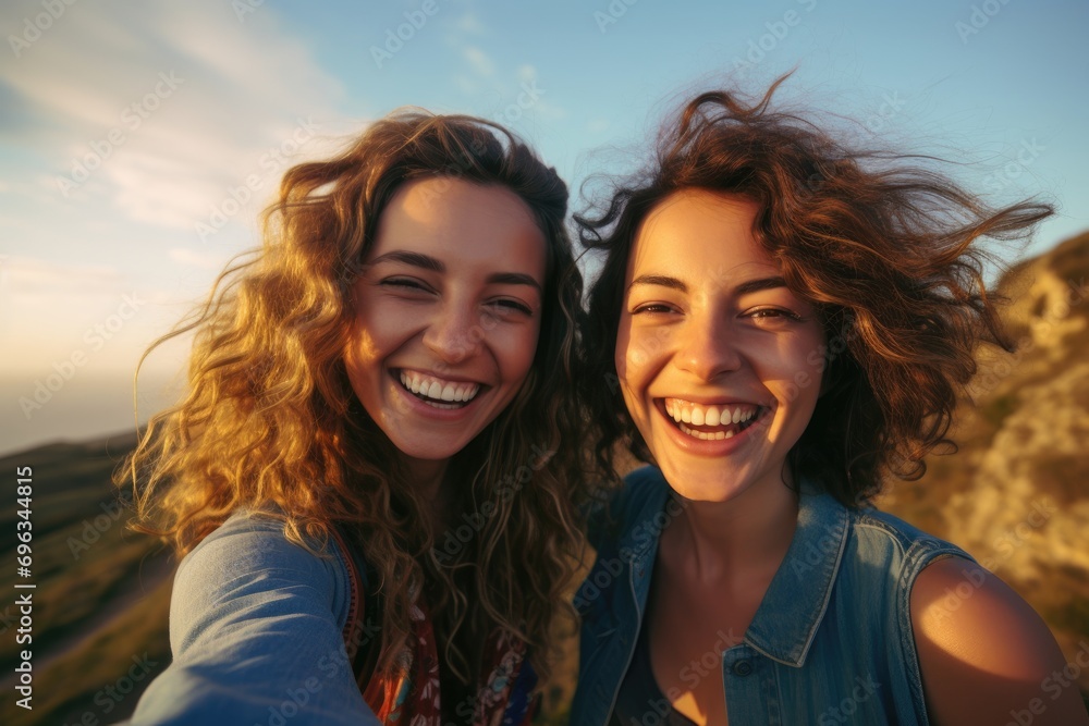 Fototapeta premium Two young women taking a selfie together