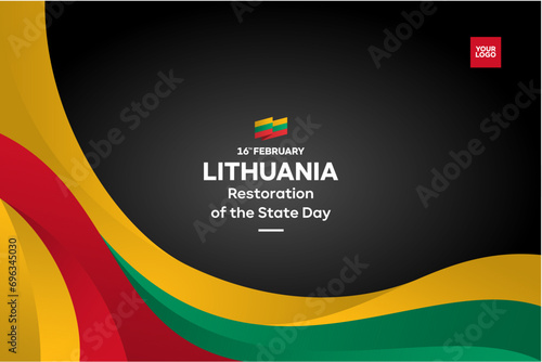 Lithuania restoration of the state day with flag background and 16th February logotype