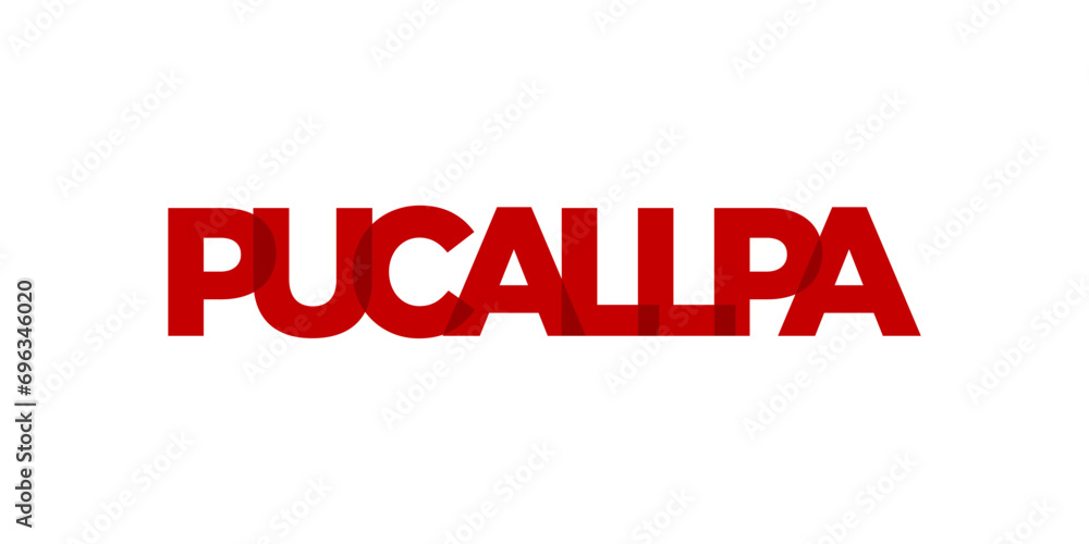 Pucallpa in the Peru emblem. The design features a geometric style, vector illustration with bold typography in a modern font. The graphic slogan lettering.