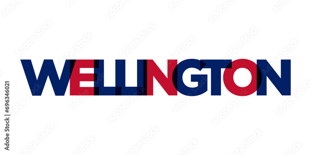 Wellington in the New Zealand emblem. The design features a geometric style, vector illustration with bold typography in a modern font. The graphic slogan lettering.