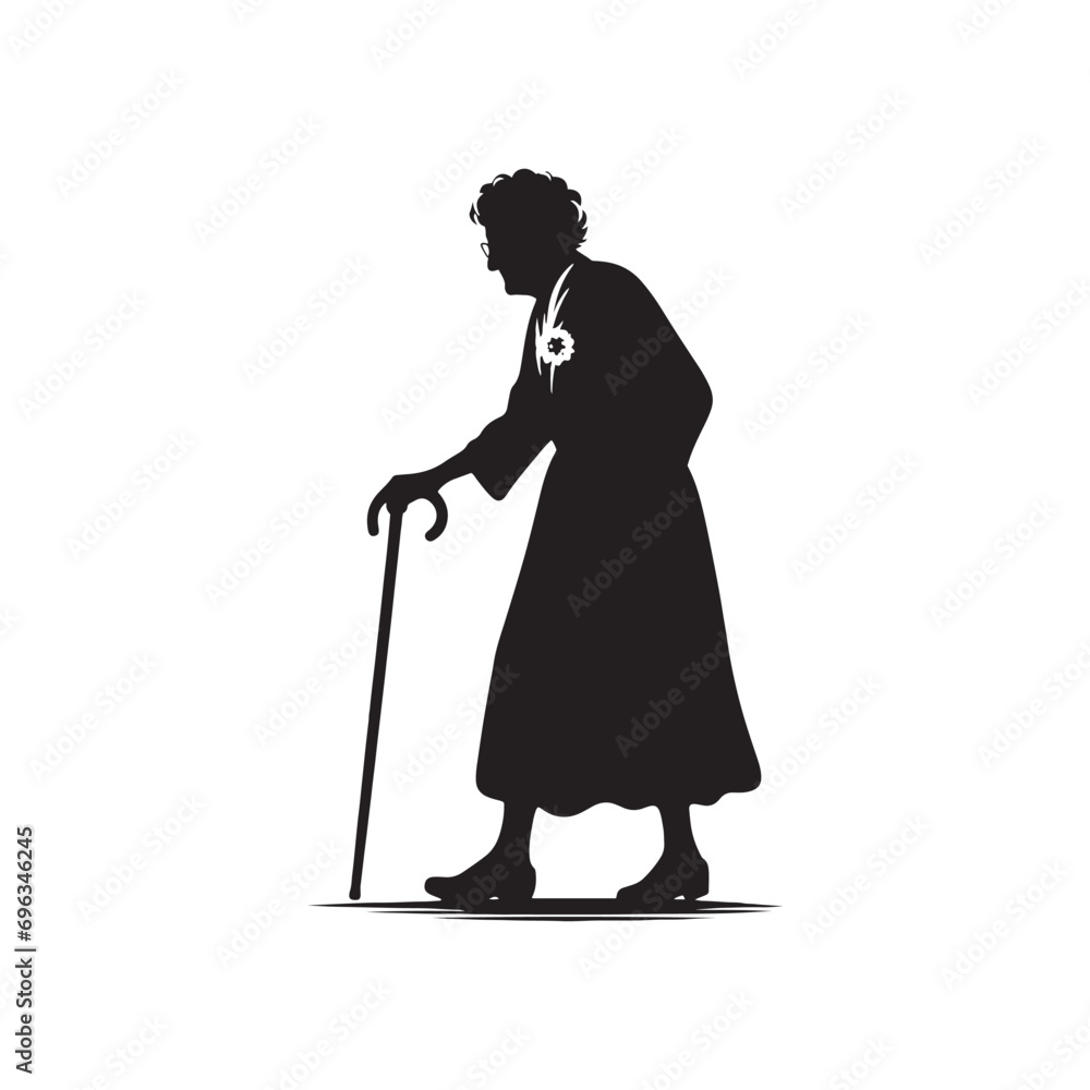 Old Lady Silhouette - Inspirational Shadow of an Aged Woman, Conveying the Wisdom and Dignity of Senior Years - Old Lady Black Vector Old Woman Silhouette
