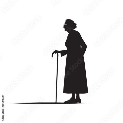 Old Lady Silhouette - Timeless and Elegant Vector Portrait of a Senior Woman, Silhouetted with Artistic Detail - Old Lady Black Vector Old Woman Silhouette
