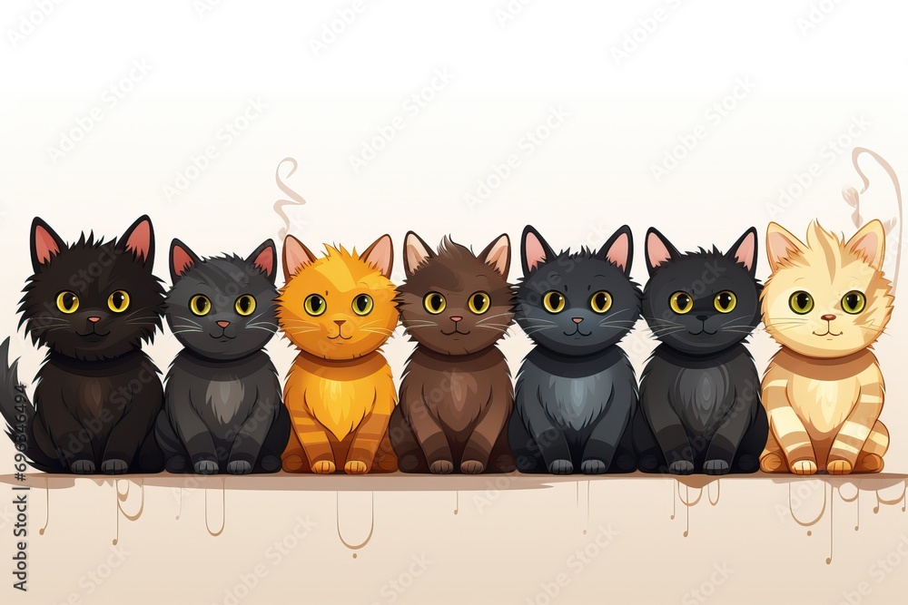 Set of cartoon colored cats on a white background.