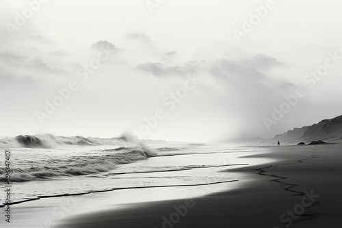 a black and white photo of a cape cod beach, in the style of minimalist abstracts, dutch landscapes, hazy, ethereal minimalism, large canvas sizes, samyang af 14mm photo