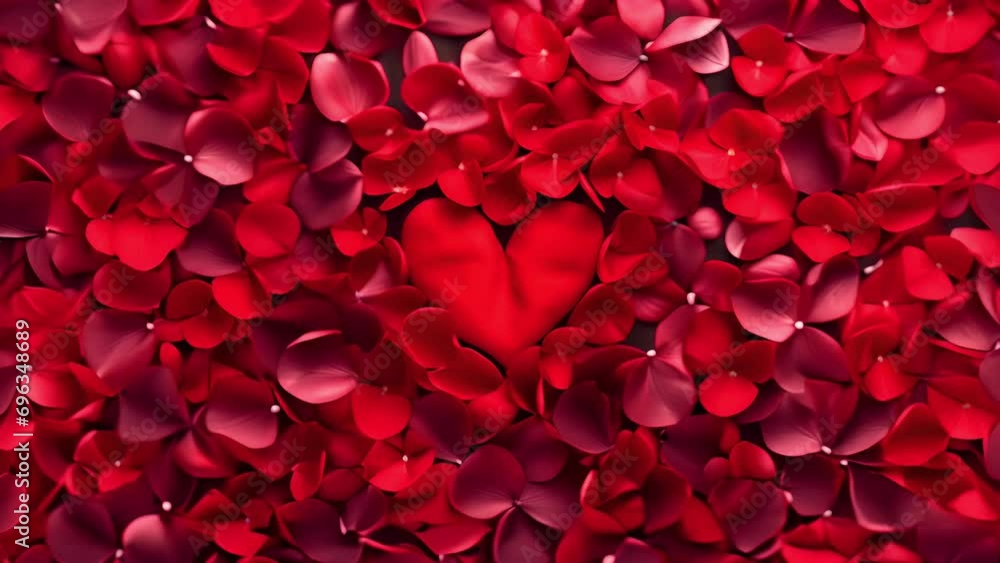 A vibrant background of red and pink petals forming a heart shape, suitable for romantic and Valentine's Day themes A vibrant background of red and pink petals forming a heart shape, suitable for romantic and Valentine's Day themes