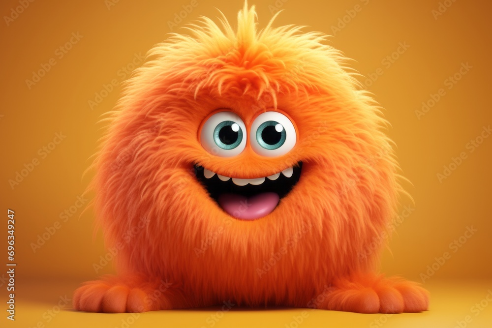 Cute orange furry monster 3D cartoon character Cute orange furry monster 3D cartoon character