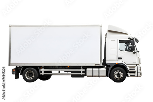 Delivery white trailer truck isolated on transparent background side view, Generative Ai © Vladislav