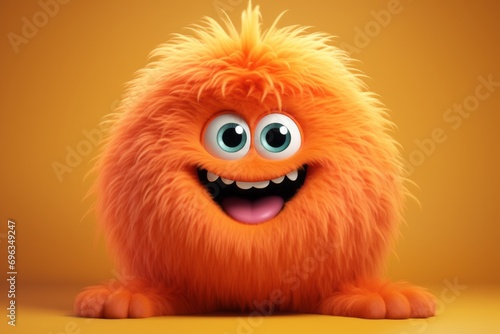 Cute orange furry monster 3D cartoon character