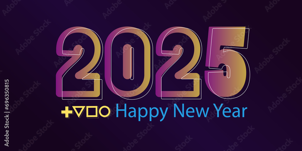 Illustration for the New Year 2025, with a gradient. In play and Austract style.