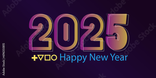 Illustration for the New Year 2025, with a gradient. In play and Austract style.