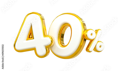 3d rendering of golden 40 percent discount Number for your unique selling poster banner ads Party or birthday design