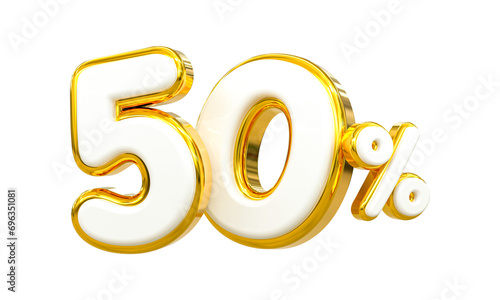 3d rendering of golden 50 percent discount Number for your unique selling poster banner ads Party or birthday design