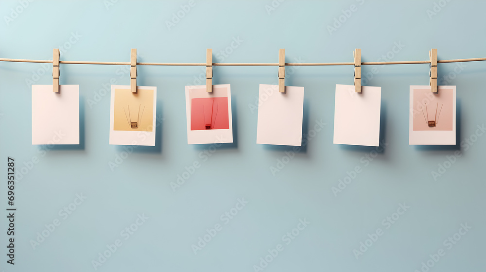 photo frames hanging on rope, empty Polaroid photos hanging photo frames hanging on rope, empty Polaroid photos hanging