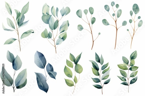 Watercolor eucalyptus clipart set