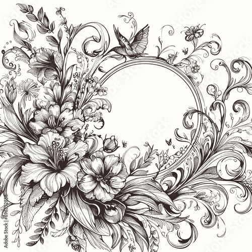 Fototapeta Naklejka Na Ścianę i Meble -  Free vector engraving hand-drawn floral background
