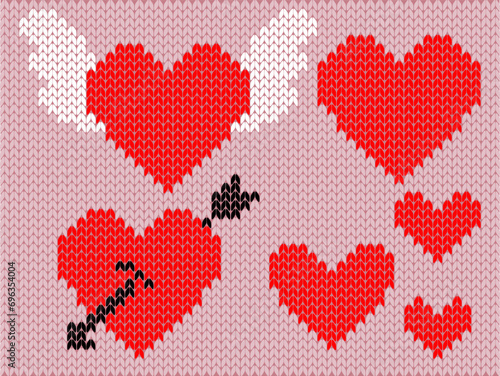 Knitting hearts set. Valentine’s Day vector illustration