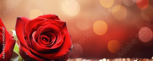 Red rose on bokeh background  valentines day concept