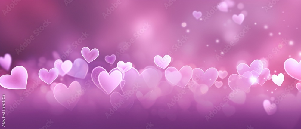 Valentine's day background with purple hearts and bokeh lights