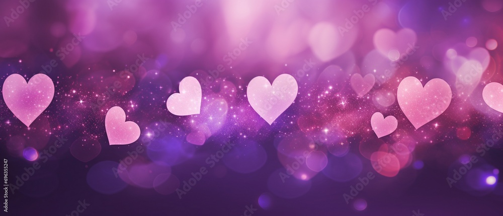 Valentine's day abstract background with hearts and bokeh lights