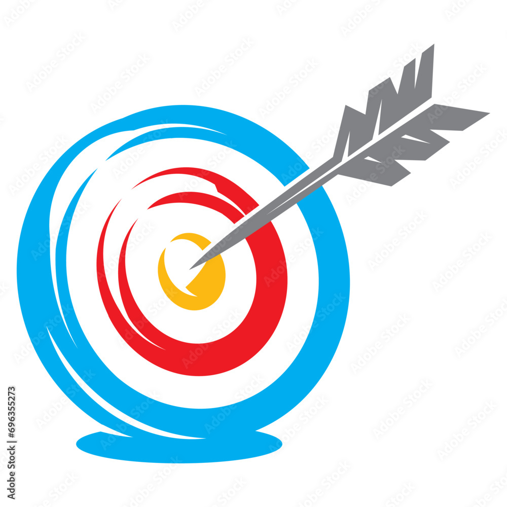 Colored target as a symbol of strategic success. The arrow is in the center of the target. Color vector illustration. Elements for design Colored target as a symbol of strategic success. The arrow is in the center of the target. Color vector illustration. Elements for design