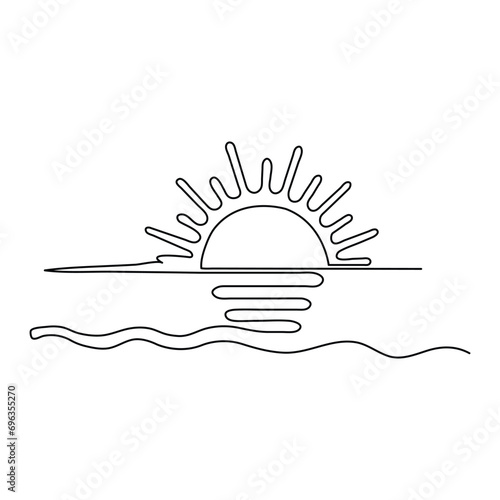 Sun summer continuous single line art drawing outline vector illustration sunrise weather icon