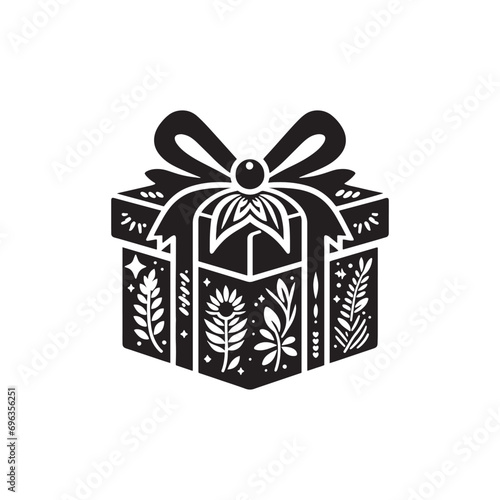 Surprise Box Silhouette - Captivating and Detailed Silhouette Depiction of a Gift Box, Ideal for Gifting Concepts - Surprise Box Black Vector
