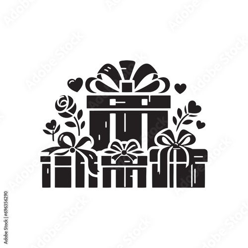 Surprise Box Silhouette - Stylish Silhouetted Gift Box Design, Ideal for Adding a Touch of Elegance to Your Projects - Surprise Box Black Vector
